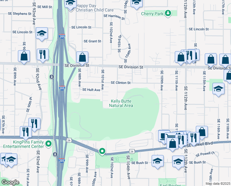 map of restaurants, bars, coffee shops, grocery stores, and more near 2809 Southeast 103rd Avenue in Portland