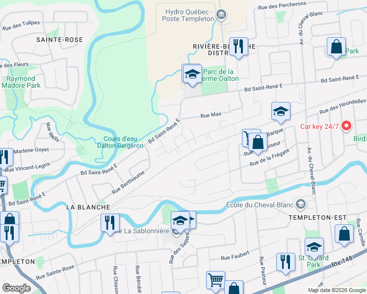 map of restaurants, bars, coffee shops, grocery stores, and more near 34 Rue du Campagnard in Gatineau