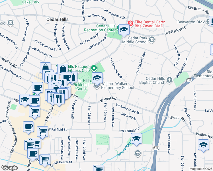 map of restaurants, bars, coffee shops, grocery stores, and more near Southwest Lynnfield Lane in Portland