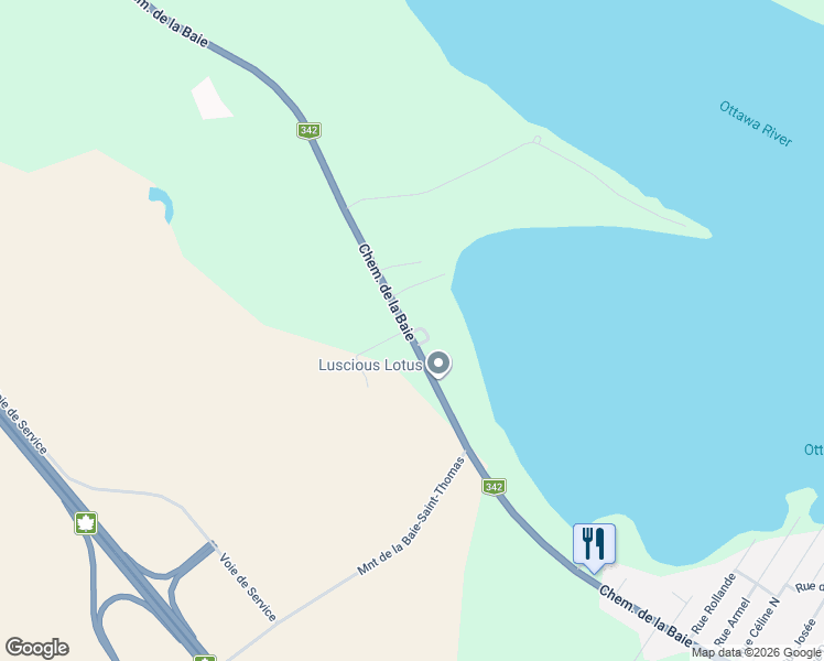 map of restaurants, bars, coffee shops, grocery stores, and more near 866 Chemin de la Baie in Rigaud