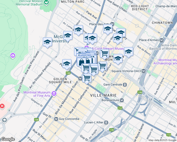 map of restaurants, bars, coffee shops, grocery stores, and more near in Montreal