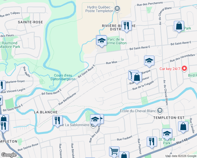 map of restaurants, bars, coffee shops, grocery stores, and more near 42 Rue du Campagnard in Gatineau