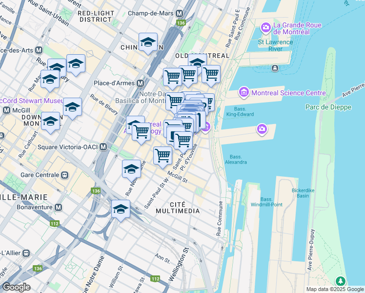 map of restaurants, bars, coffee shops, grocery stores, and more near 410 Rue Saint-Nicolas in Montréal