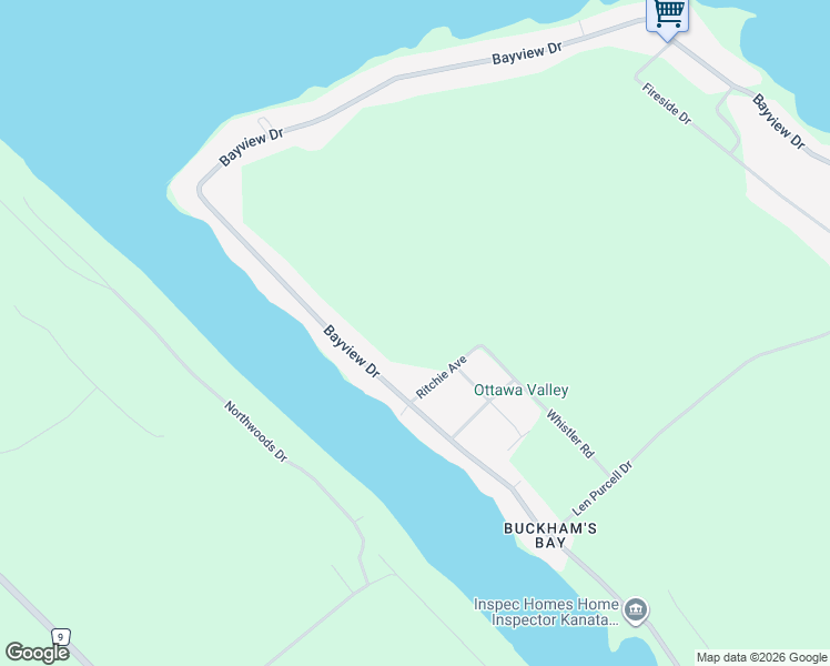 map of restaurants, bars, coffee shops, grocery stores, and more near 1045 Bayview Drive in Ottawa