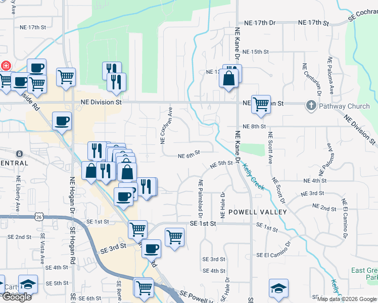 map of restaurants, bars, coffee shops, grocery stores, and more near 2787 Northeast 7th Court in Gresham