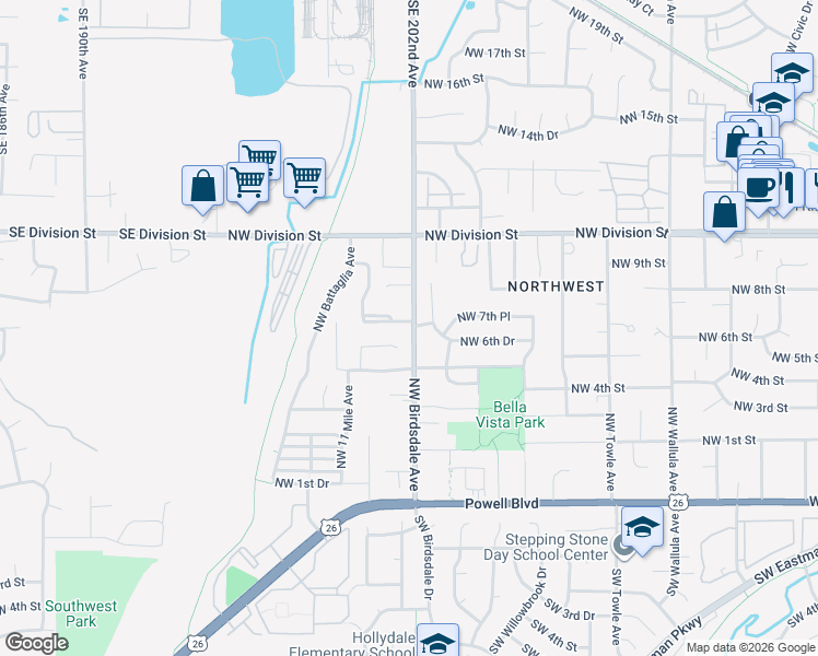 map of restaurants, bars, coffee shops, grocery stores, and more near 765 Northwest Birdsdale Avenue in Gresham
