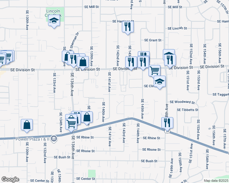 map of restaurants, bars, coffee shops, grocery stores, and more near 2710 Southeast 141st Avenue in Portland