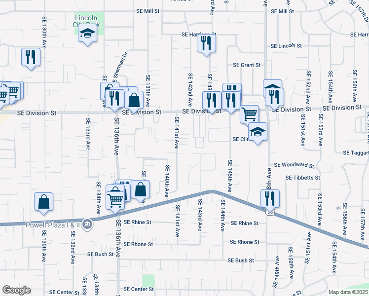 map of restaurants, bars, coffee shops, grocery stores, and more near 2710 Southeast 141st Avenue in Portland