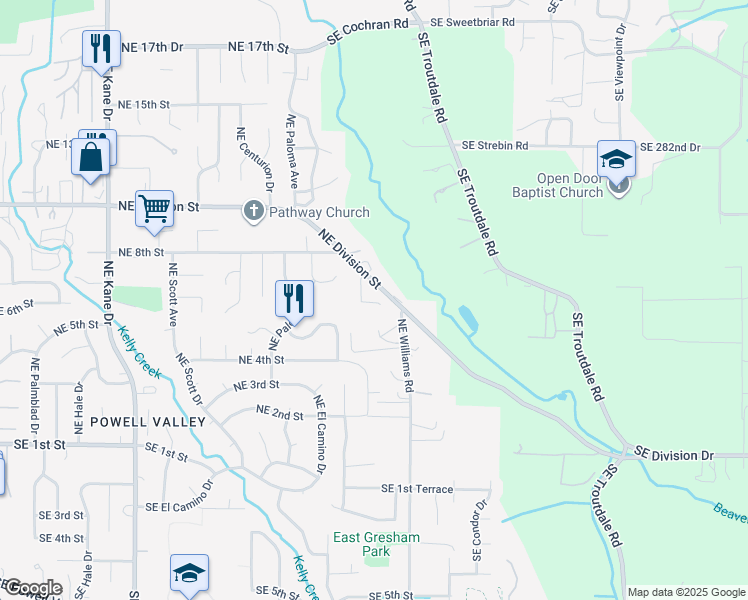 map of restaurants, bars, coffee shops, grocery stores, and more near 570 Northeast Anderson Road in Gresham