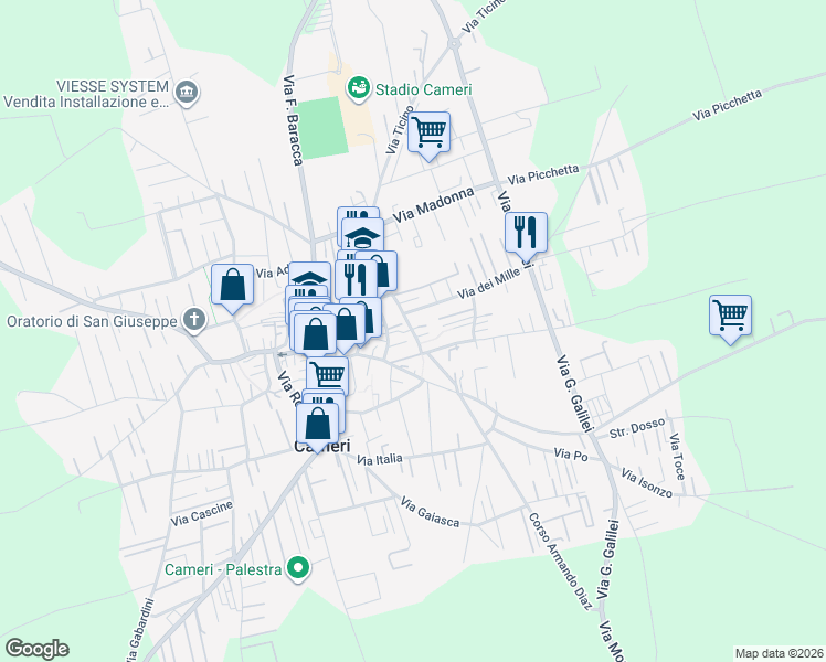 map of restaurants, bars, coffee shops, grocery stores, and more near 4C Via dei Mille in Cameri