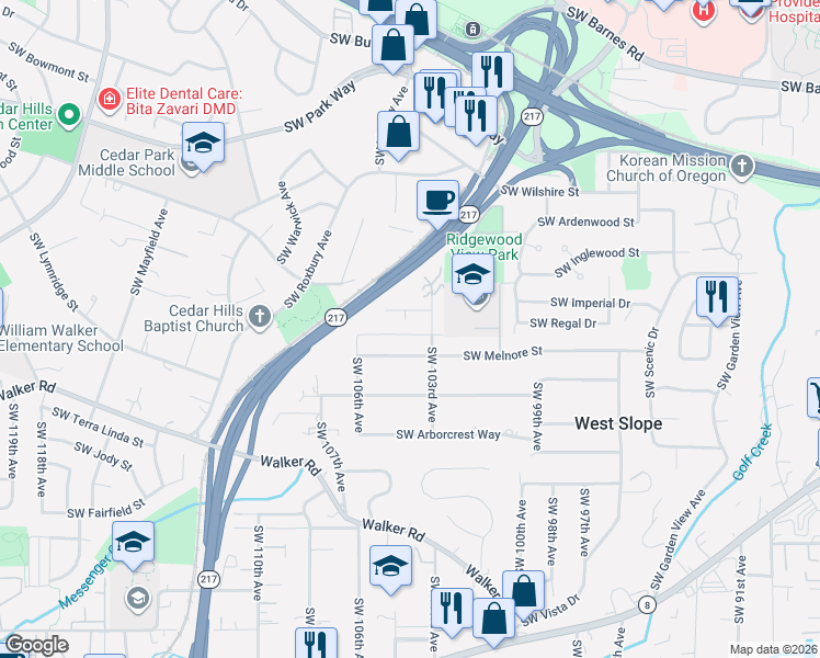map of restaurants, bars, coffee shops, grocery stores, and more near 10408 Southwest Porter Street in Portland
