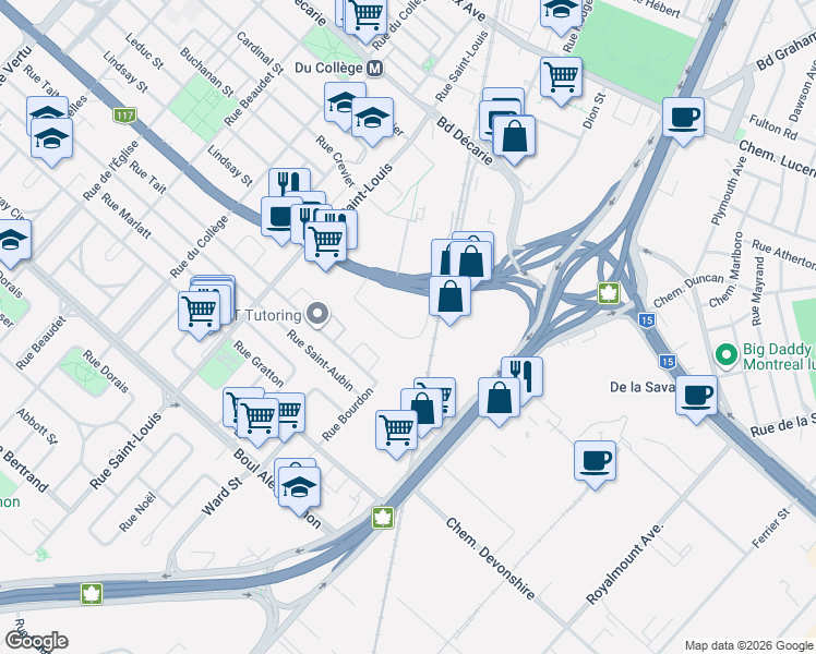 map of restaurants, bars, coffee shops, grocery stores, and more near 200 Boulevard Marcel-Laurin in Montrã©Al