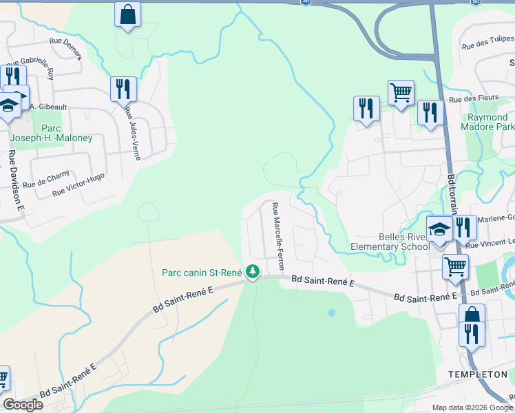 map of restaurants, bars, coffee shops, grocery stores, and more near 208 Rue Marcelle-Ferron in Gatineau