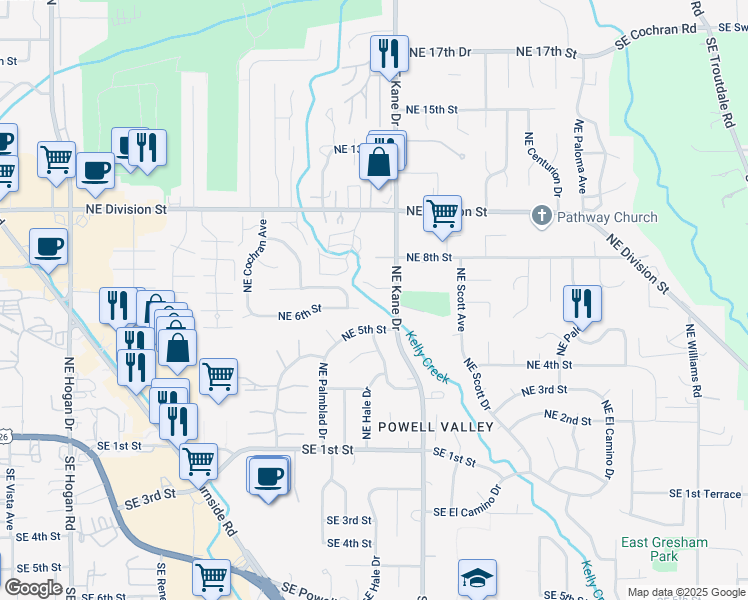 map of restaurants, bars, coffee shops, grocery stores, and more near 3115 Northeast 7th Court in Gresham