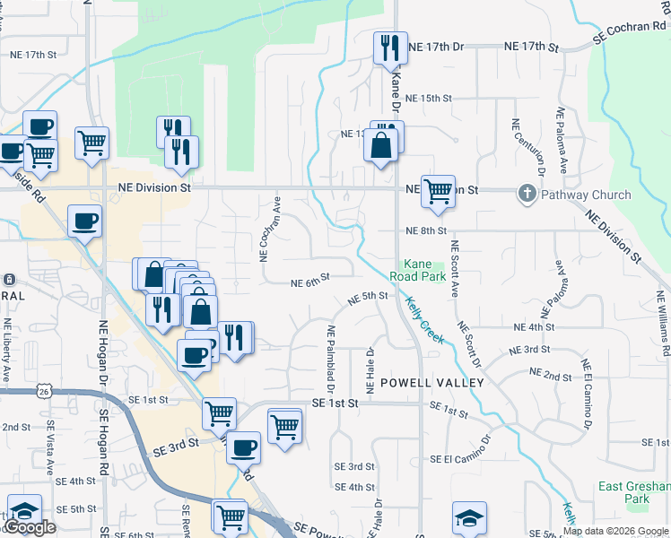 map of restaurants, bars, coffee shops, grocery stores, and more near 2879 Northeast 7th Street in Gresham