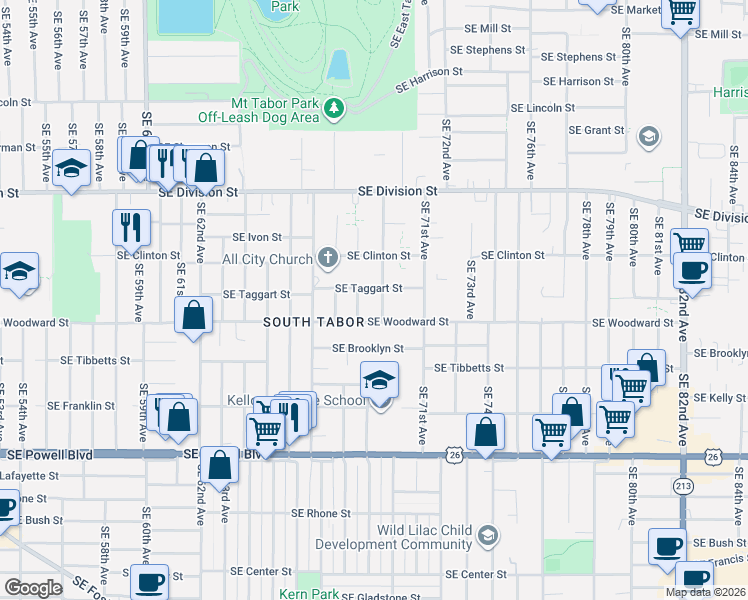 map of restaurants, bars, coffee shops, grocery stores, and more near 2745 Southeast 70th Avenue in Portland