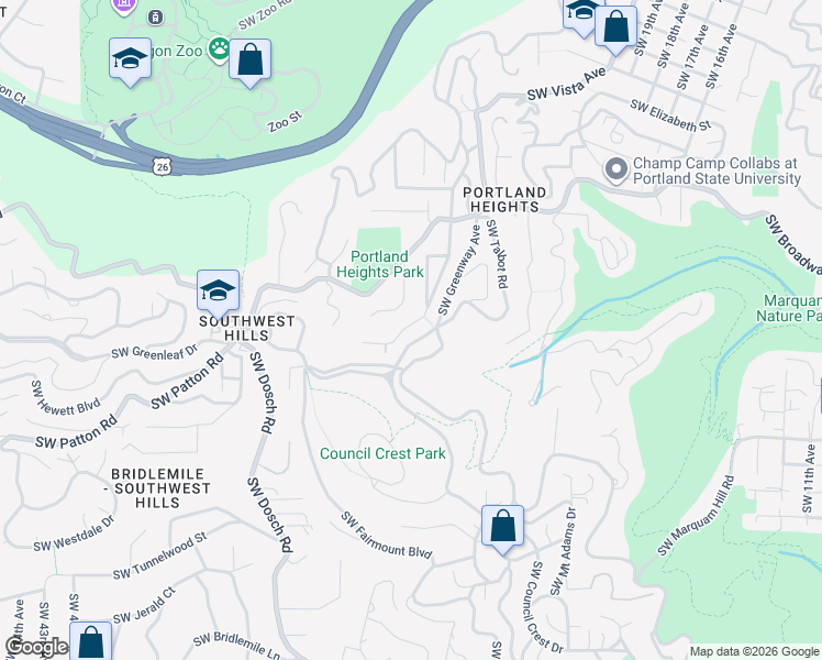 map of restaurants, bars, coffee shops, grocery stores, and more near 2770 Southwest Old Orchard Road in Portland