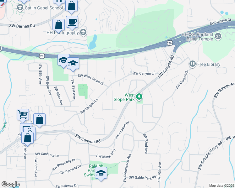 map of restaurants, bars, coffee shops, grocery stores, and more near 2415 Southwest 75th Terrace in Portland