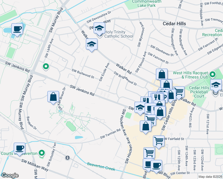 map of restaurants, bars, coffee shops, grocery stores, and more near 13425 Southwest Driftwood Place in Beaverton