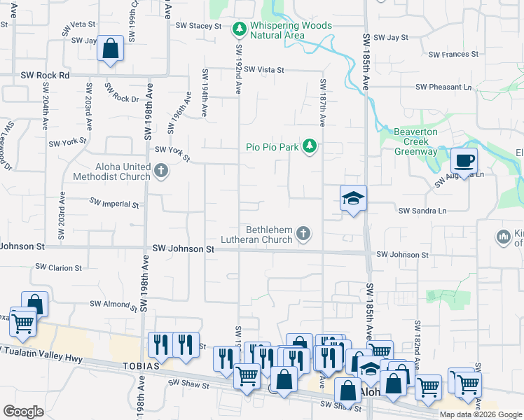 map of restaurants, bars, coffee shops, grocery stores, and more near 19093 Southwest Fernshire Lane in Aloha