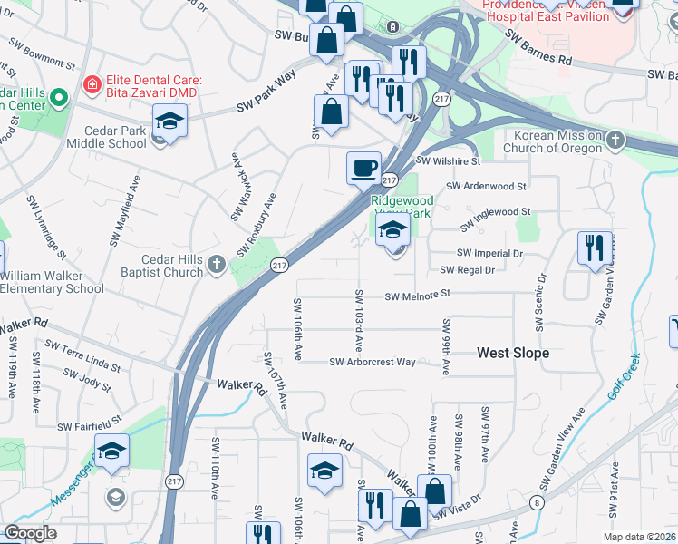 map of restaurants, bars, coffee shops, grocery stores, and more near 10366 Southwest Porter Street in Portland