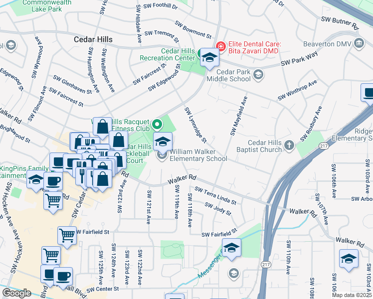 map of restaurants, bars, coffee shops, grocery stores, and more near Southwest Lynnfield Lane in Portland