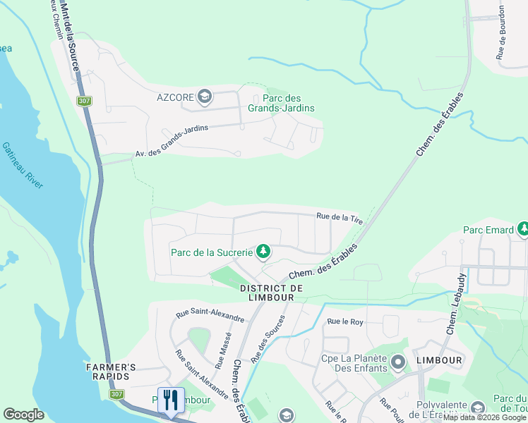 map of restaurants, bars, coffee shops, grocery stores, and more near 127 Rue de la Tire in Gatineau