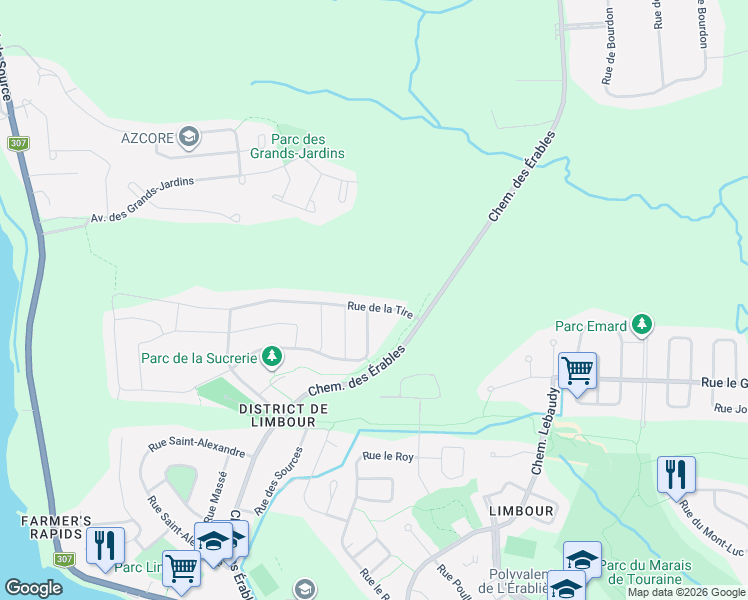 map of restaurants, bars, coffee shops, grocery stores, and more near 33 Rue de la Tire in Gatineau