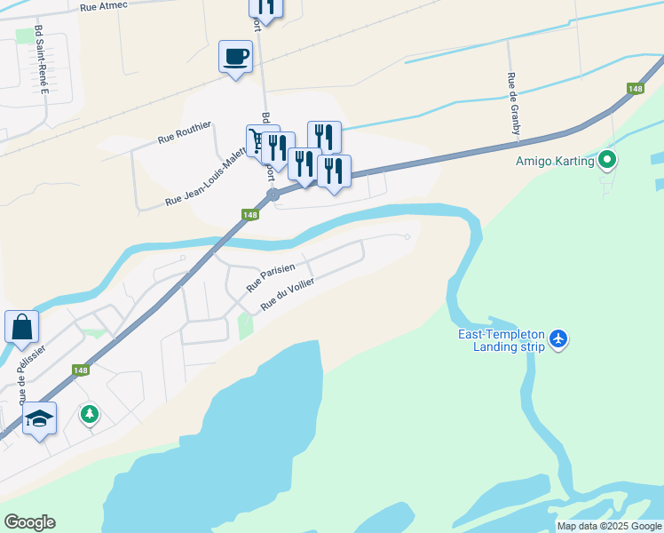 map of restaurants, bars, coffee shops, grocery stores, and more near 224 Rue du Voilier in Gatineau