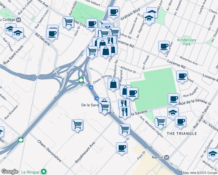 map of restaurants, bars, coffee shops, grocery stores, and more near in Montreal