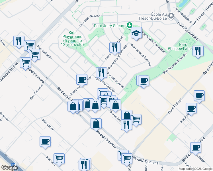 map of restaurants, bars, coffee shops, grocery stores, and more near 3844 Rue Céline-Marier in Montréal