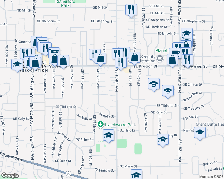 map of restaurants, bars, coffee shops, grocery stores, and more near 2751 Southeast 174th Avenue in Portland