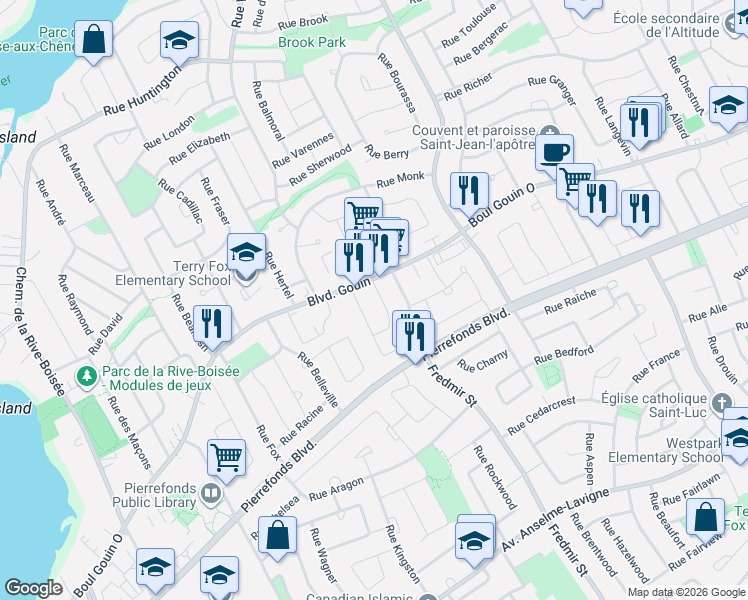 map of restaurants, bars, coffee shops, grocery stores, and more near 4990 Rue Normand in Montréal