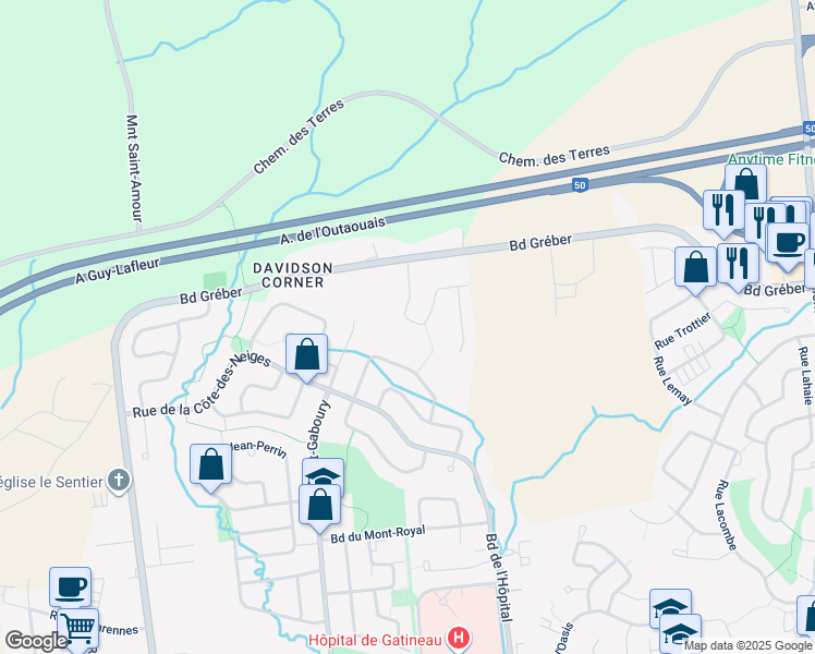 map of restaurants, bars, coffee shops, grocery stores, and more near 60 Rue du Musée in Gatineau