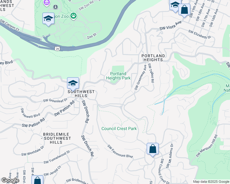 map of restaurants, bars, coffee shops, grocery stores, and more near 2798 Southwest Old Orchard Road in Portland
