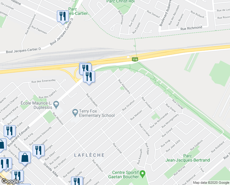 map of restaurants, bars, coffee shops, grocery stores, and more near 1392 Rue Georges in Longueuil