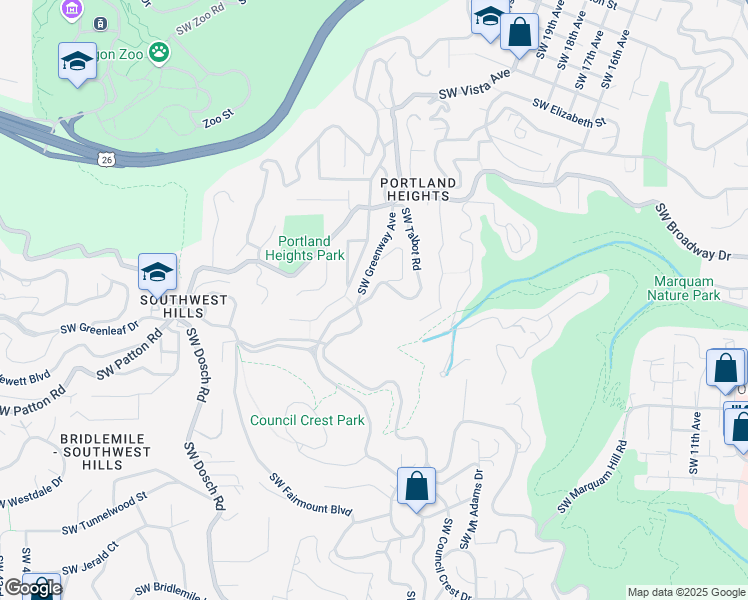 map of restaurants, bars, coffee shops, grocery stores, and more near 2710 Southwest Talbot Road in Portland