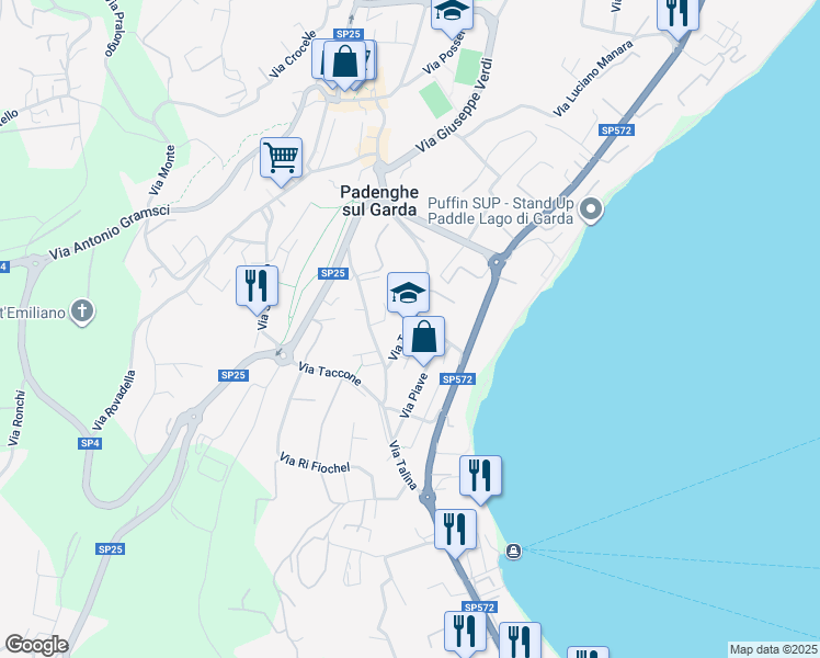 map of restaurants, bars, coffee shops, grocery stores, and more near 10 Via Tagliamento in Padenghe Sul Garda