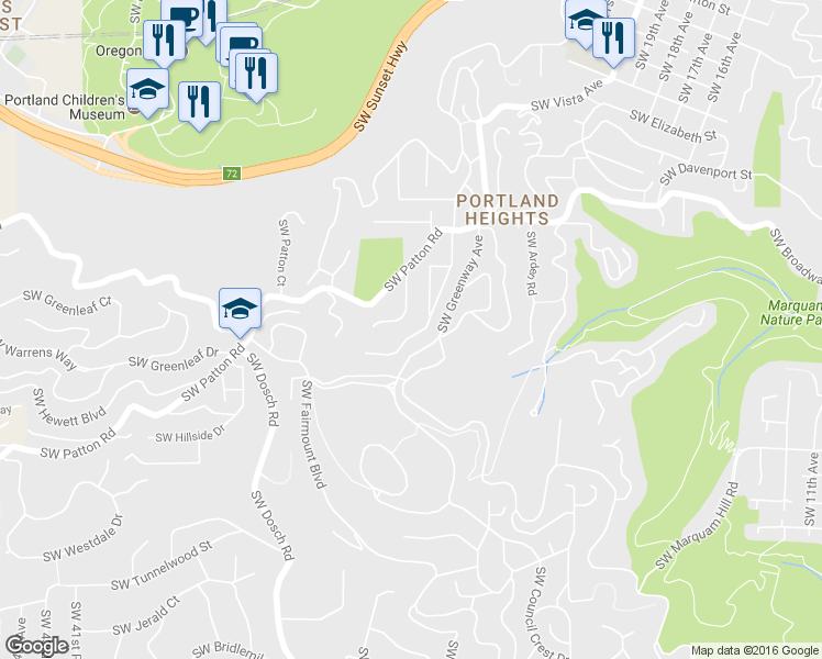 map of restaurants, bars, coffee shops, grocery stores, and more near 2738 Southwest Old Orchard Road in Portland