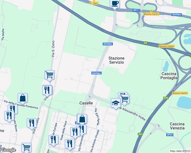 map of restaurants, bars, coffee shops, grocery stores, and more near 207 Via Diaz in Stazione Servizio
