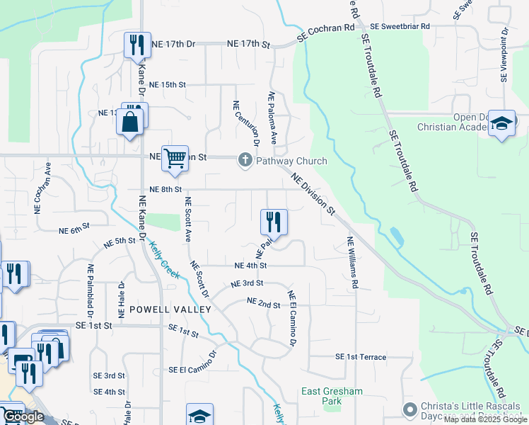 map of restaurants, bars, coffee shops, grocery stores, and more near 649 Northeast Paloma Avenue in Gresham