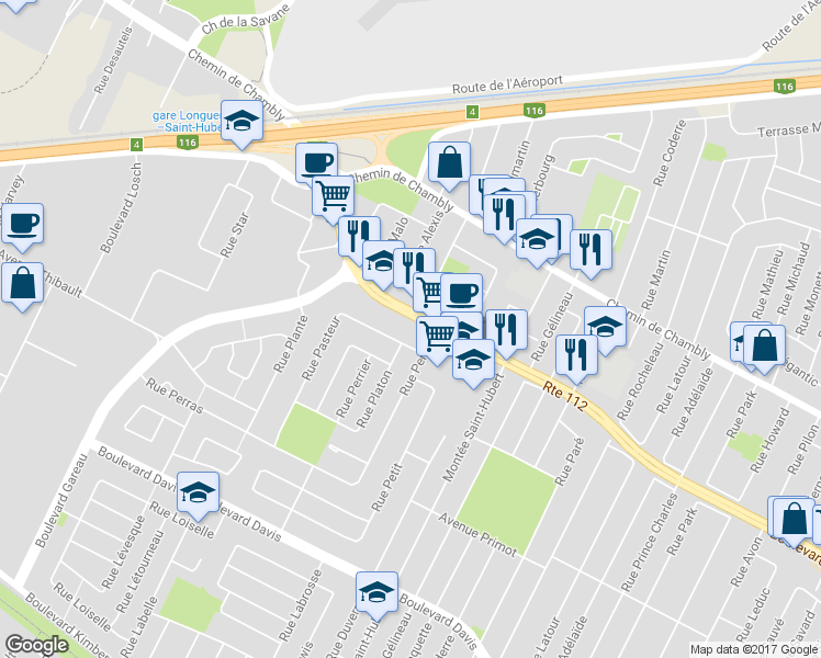 map of restaurants, bars, coffee shops, grocery stores, and more near 5125 Boulevard Cousineau in Longueuil