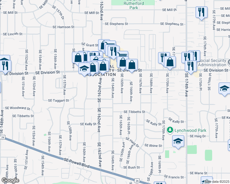 map of restaurants, bars, coffee shops, grocery stores, and more near 2740 Southeast 164th Avenue in Portland