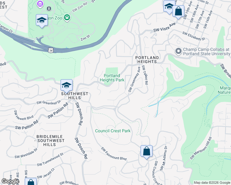 map of restaurants, bars, coffee shops, grocery stores, and more near 2770 Southwest Old Orchard Road in Portland