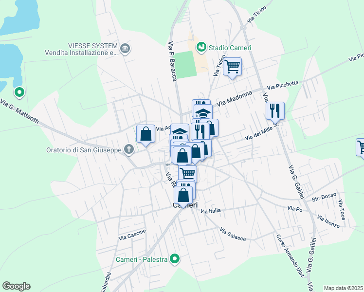 map of restaurants, bars, coffee shops, grocery stores, and more near 41B Via Francesco Baracca in Cameri