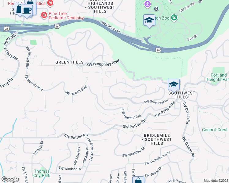 map of restaurants, bars, coffee shops, grocery stores, and more near 4474 Southwest Greenleaf Court in Portland