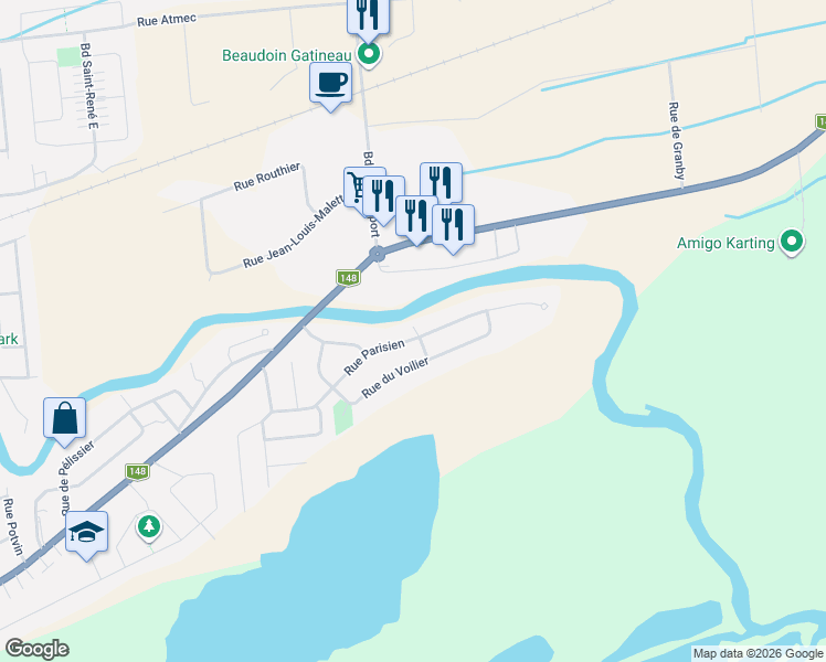 map of restaurants, bars, coffee shops, grocery stores, and more near 1767 Rue Parisien in Gatineau