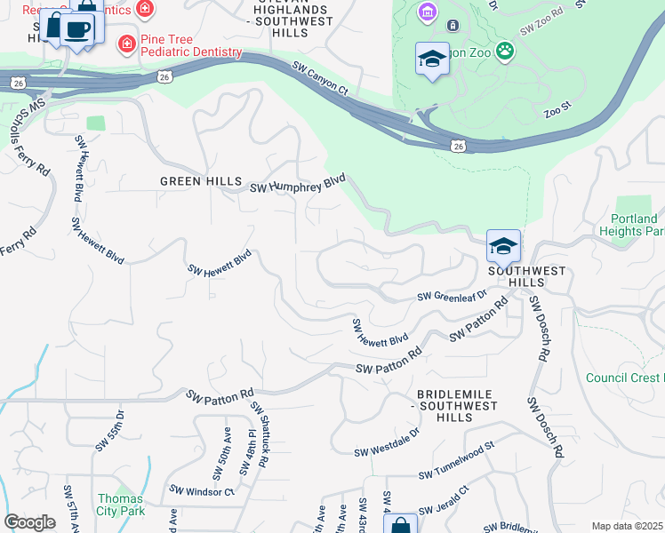 map of restaurants, bars, coffee shops, grocery stores, and more near 4474 Southwest Greenleaf Court in Portland