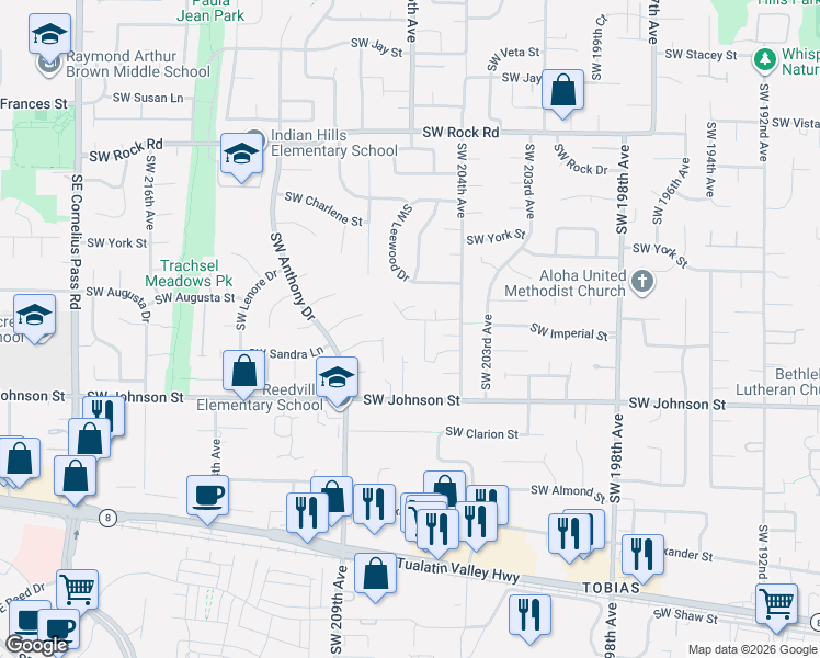 map of restaurants, bars, coffee shops, grocery stores, and more near 20618 Southwest Imperial Lane in Beaverton