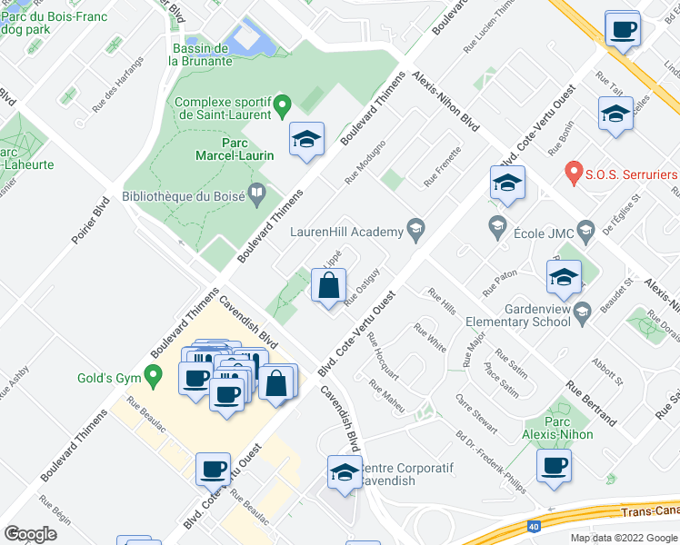 map of restaurants, bars, coffee shops, grocery stores, and more near 2735 Rue Mcwillis in Montréal